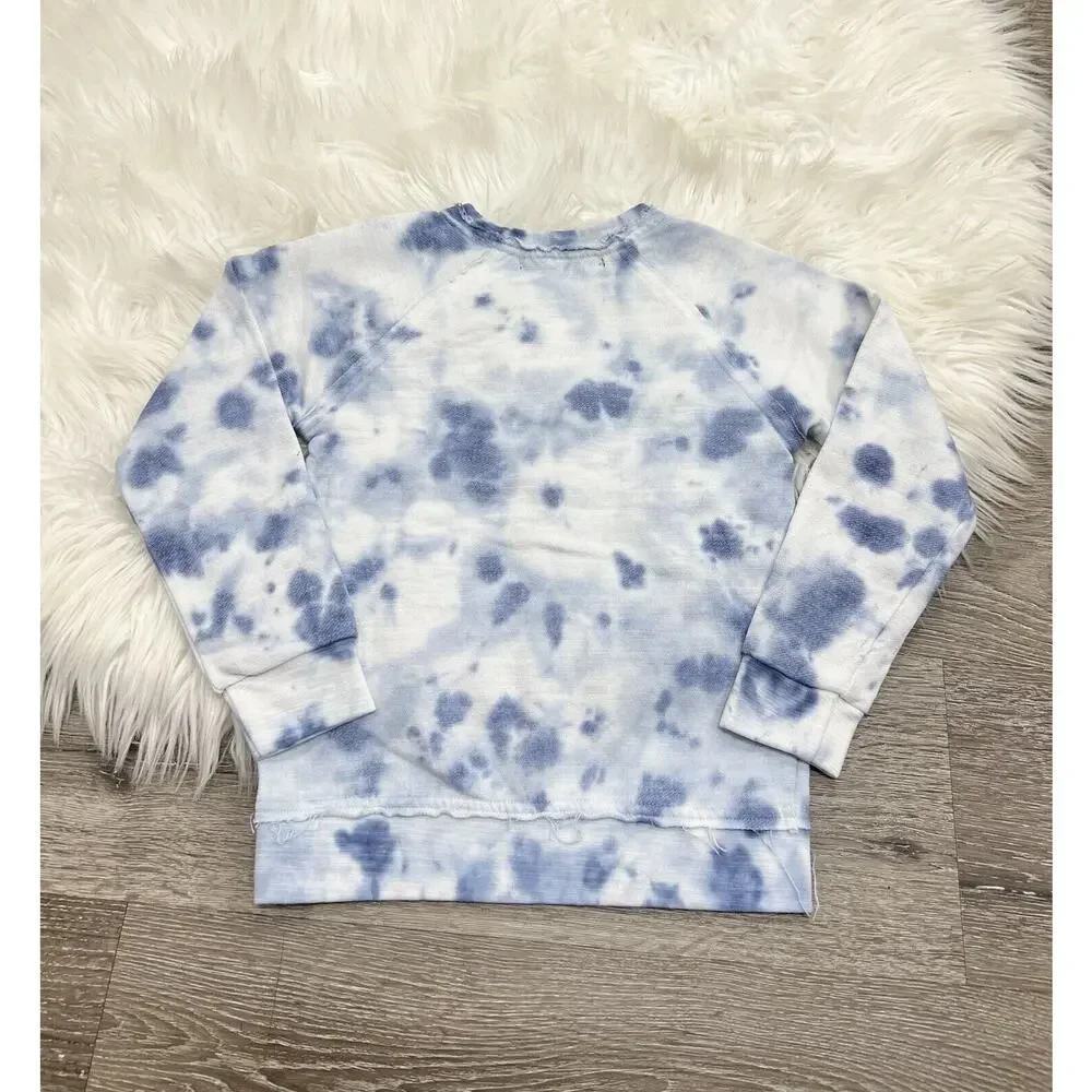 Miki Miette Jackson Blue Tie Dye Print Unisex Kid's Crew Neck Sweatshirt 6Y($50)